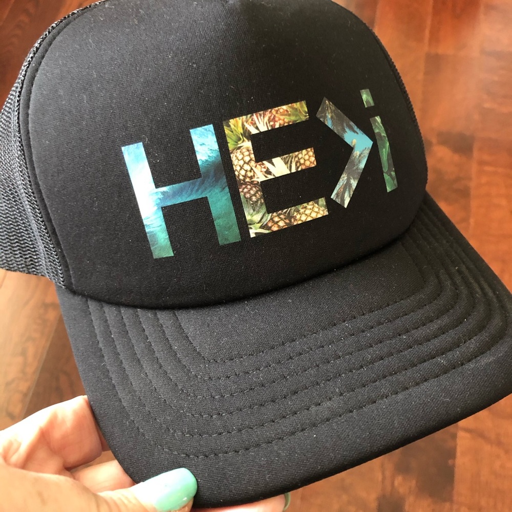 HE>I Snap Back Black Tropical Trucker Hat